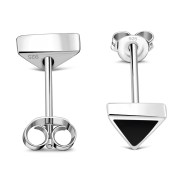 Black Onyx Triangle Silver Earrings - e348